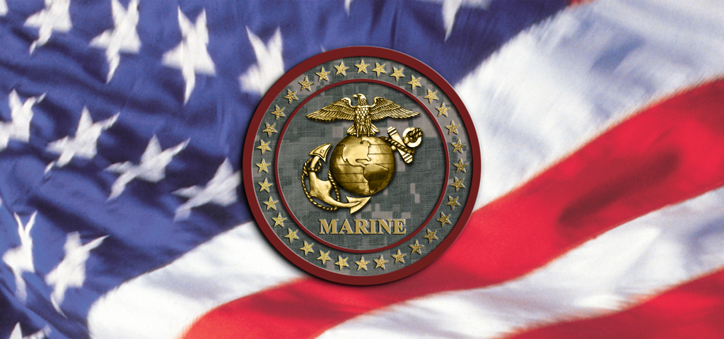 American Flag with Medallions Marines